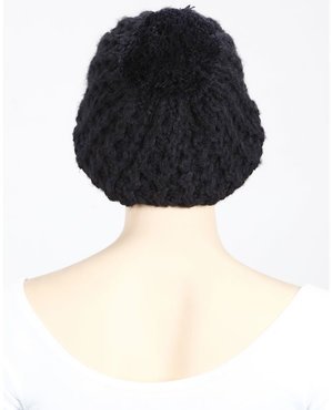 Beanie schwarz grob gestrickt mit großem Pompon