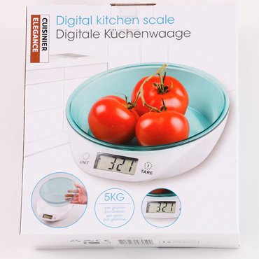 Küchenwaage Digital bis 5 Kg - Tischwaage mit Schüssel - Weiß