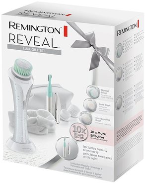 REMINGTON Geschenkset FC1000GP REVEAL LUXE Gesichtsreinigungsbürste, Beauty-Trimmer, Pinzette, Kosmetiktasche, Haarband, weiß