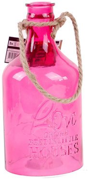 Beleuchtete Dekoflasche in Pink inkl. Lichterkette