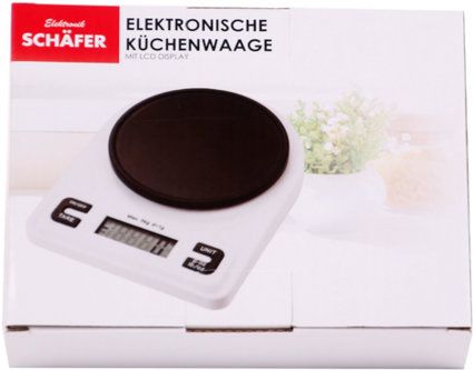 Schäfer Elektronische Küchenwaage mit LCD-Anzeige 5Kg Waage mit Tarafunktion, Maßeinheiten: gr, ml, lb, oz