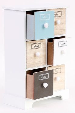 Arti casa Schrank mit 6 Schubladen multi color Schränkchen Kommode Schubladenschrank Holz