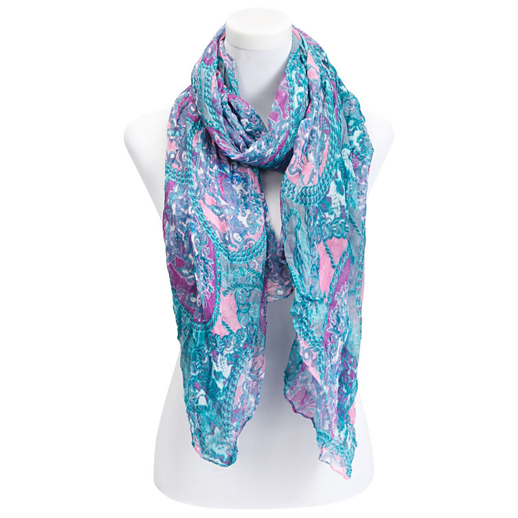 Damen Schal mit Ornamentikdruck mit blau und rosa