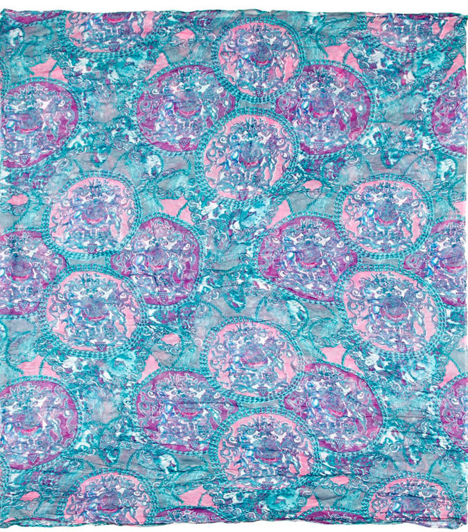 Damen Schal mit Ornamentikdruck mit blau und rosa