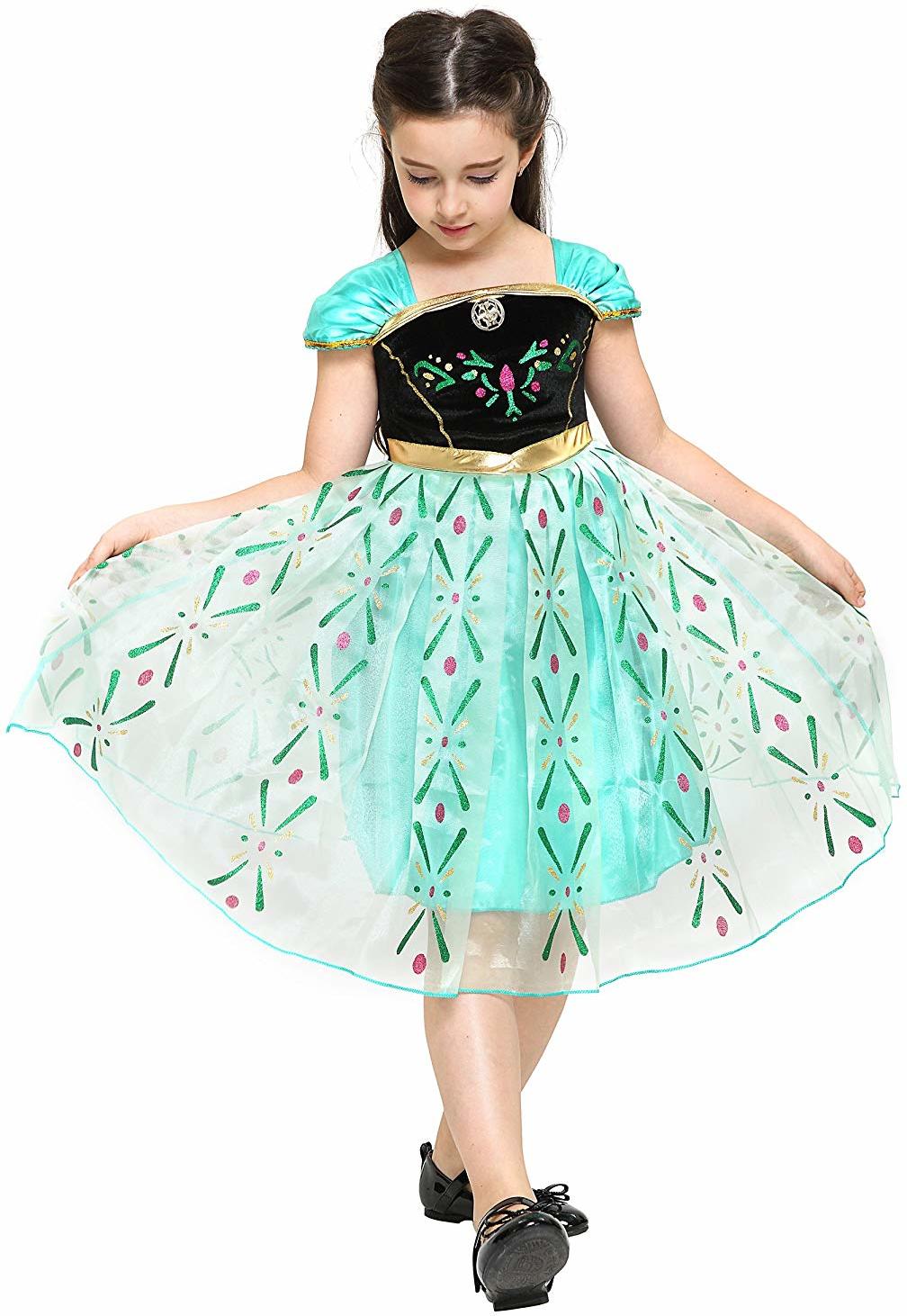 Anna Kostüm-Kleid für Kinder Inspiriert von Disney für Karneval, Fasching, Eiskönigin-Partys, Anna Grün