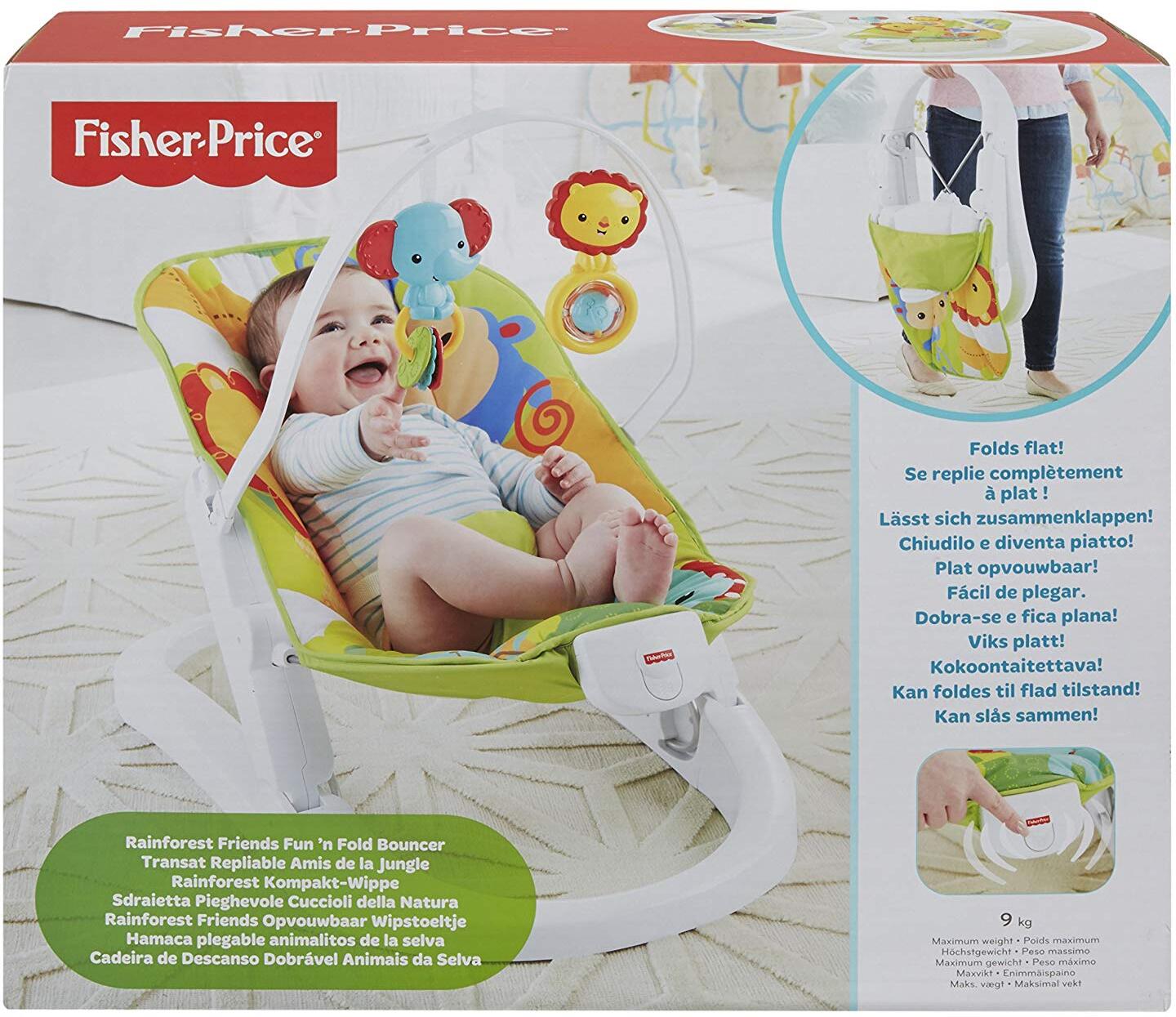 Fisher-Price CMR20 Rainforest Kompakt Wippe Babysitz mit Rasseln und sanften Schwingungen zusammenklappbar Babyerstausstattung, 
