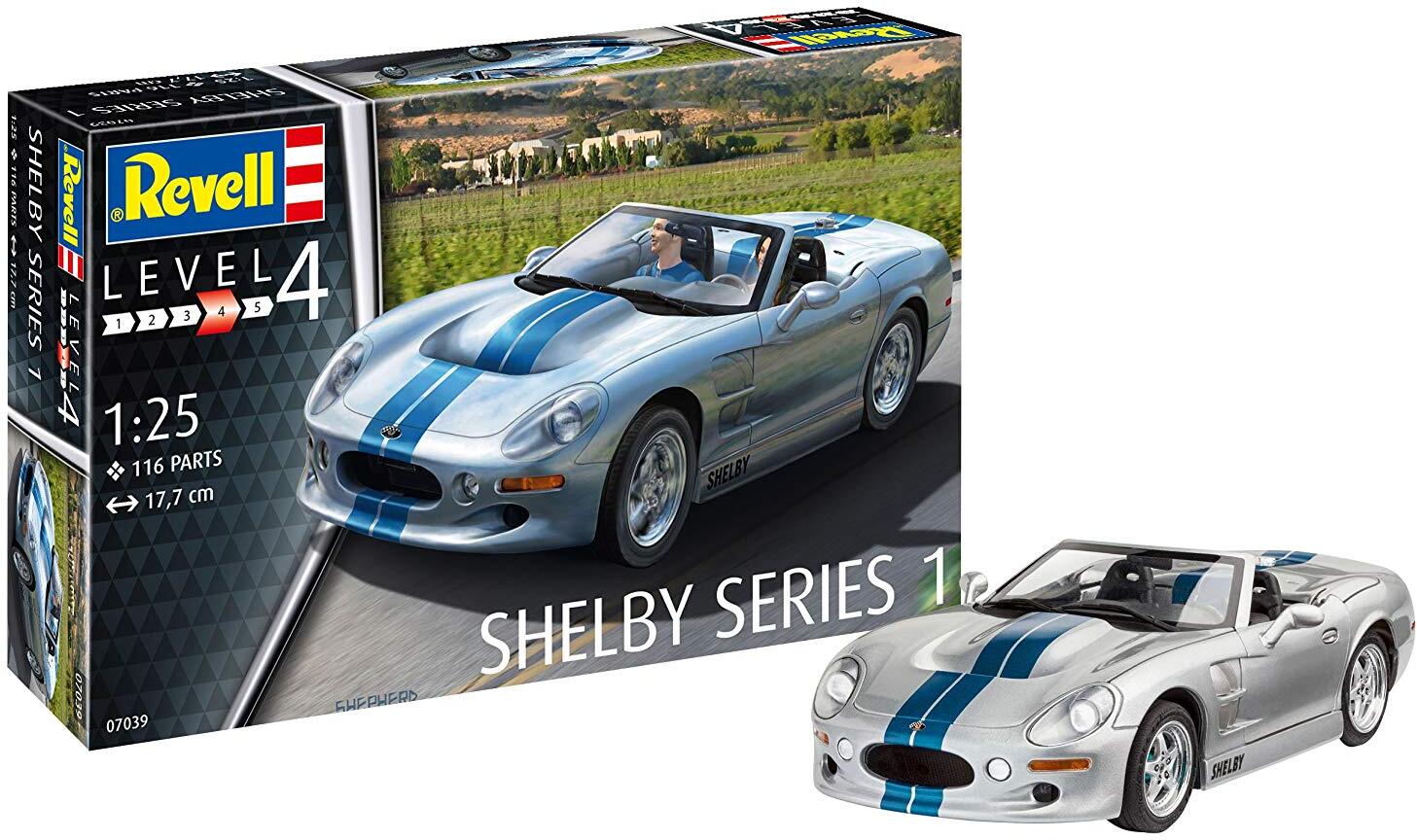 Revell 12 Modellbausatz 07039 „Shelby Series I“, Auto im Maßstab 1:25, Level 4, originalgetreue Nachbildung mit vielen Details