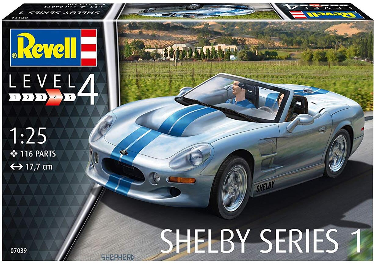 Revell 12 Modellbausatz 07039 „Shelby Series I“, Auto im Maßstab 1:25, Level 4, originalgetreue Nachbildung mit vielen Details