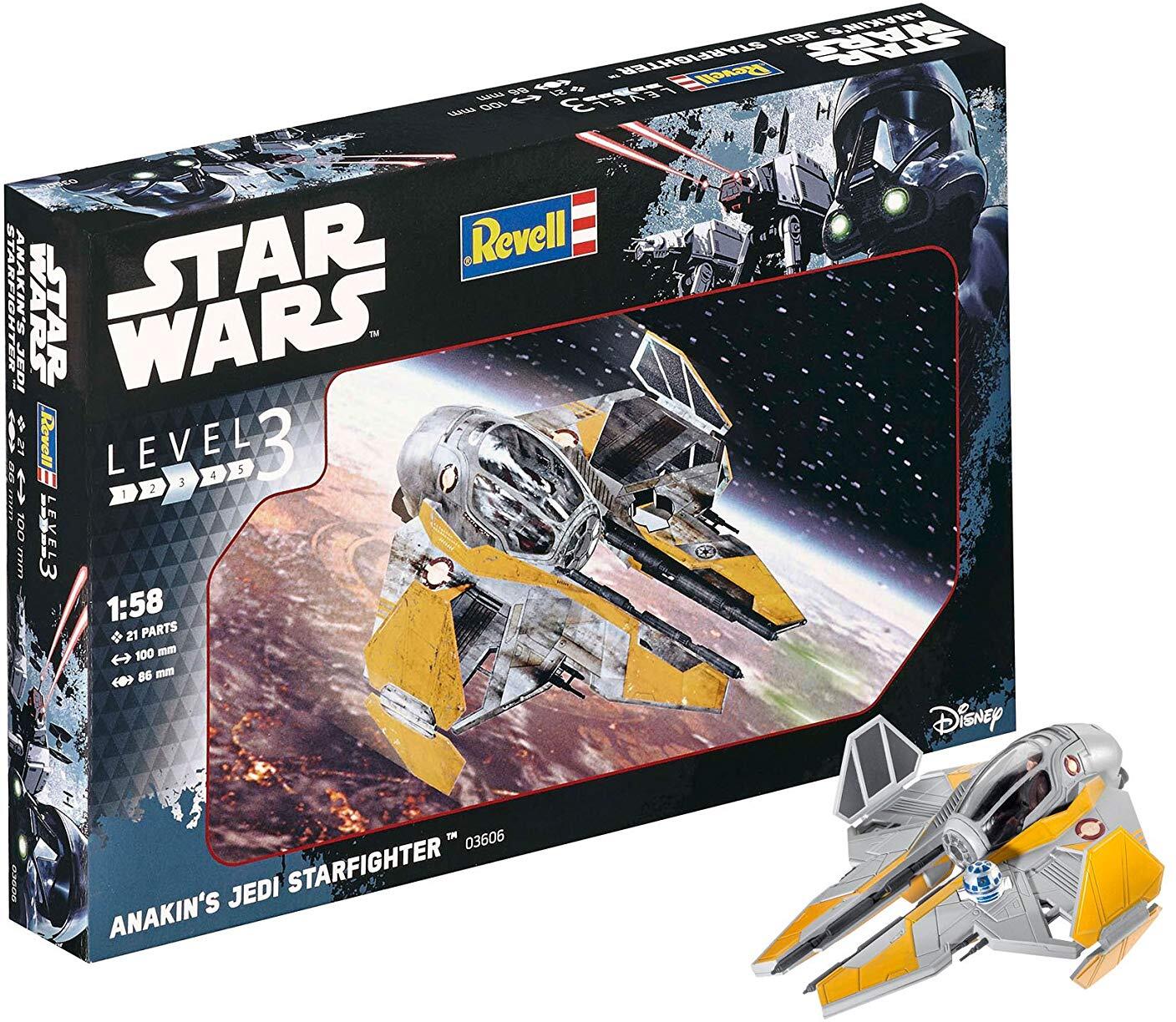 Revell Modellbausatz Star Wars Anakin's Jedi Starfighter im Maßstab 1:58, Level 3, originalgetreue Nachbildung mit vielen Detail