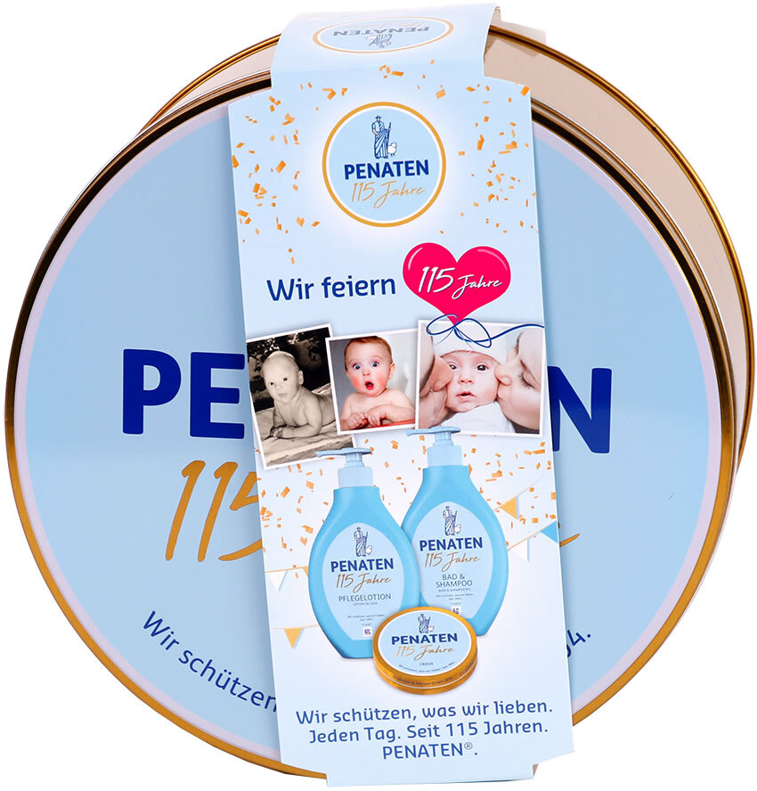 Penaten 115 Jahre Edition Babypflegeset in goldener Geschenk-Dose.