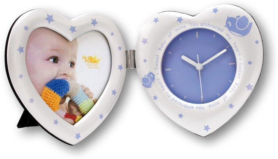 ZEP Foto-Uhr Heart Clock, Uhr Design Bilderrahmen für 2 Bilder je 10 x 10 cm, Maße 10 x 20 cm,