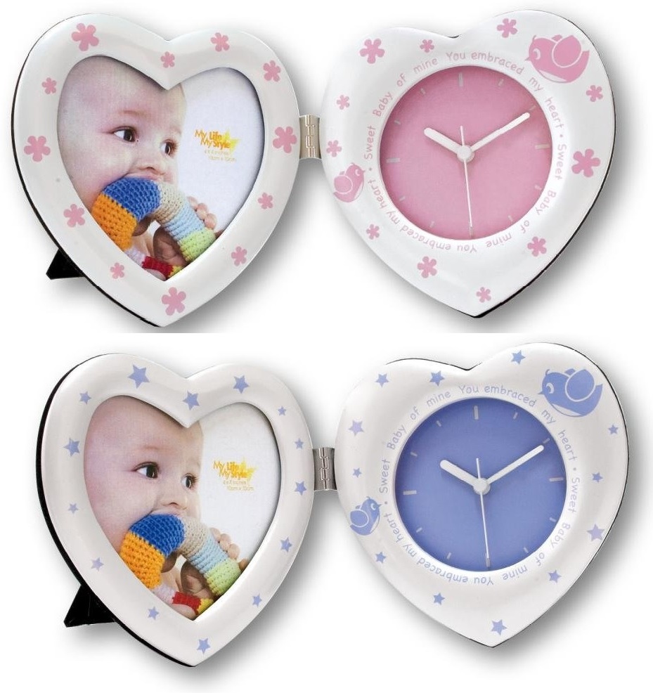 ZEP Foto-Uhr Heart Clock, Uhr Design Bilderrahmen für 2 Bilder je 10 x 10 cm, Maße 10 x 20 cm,