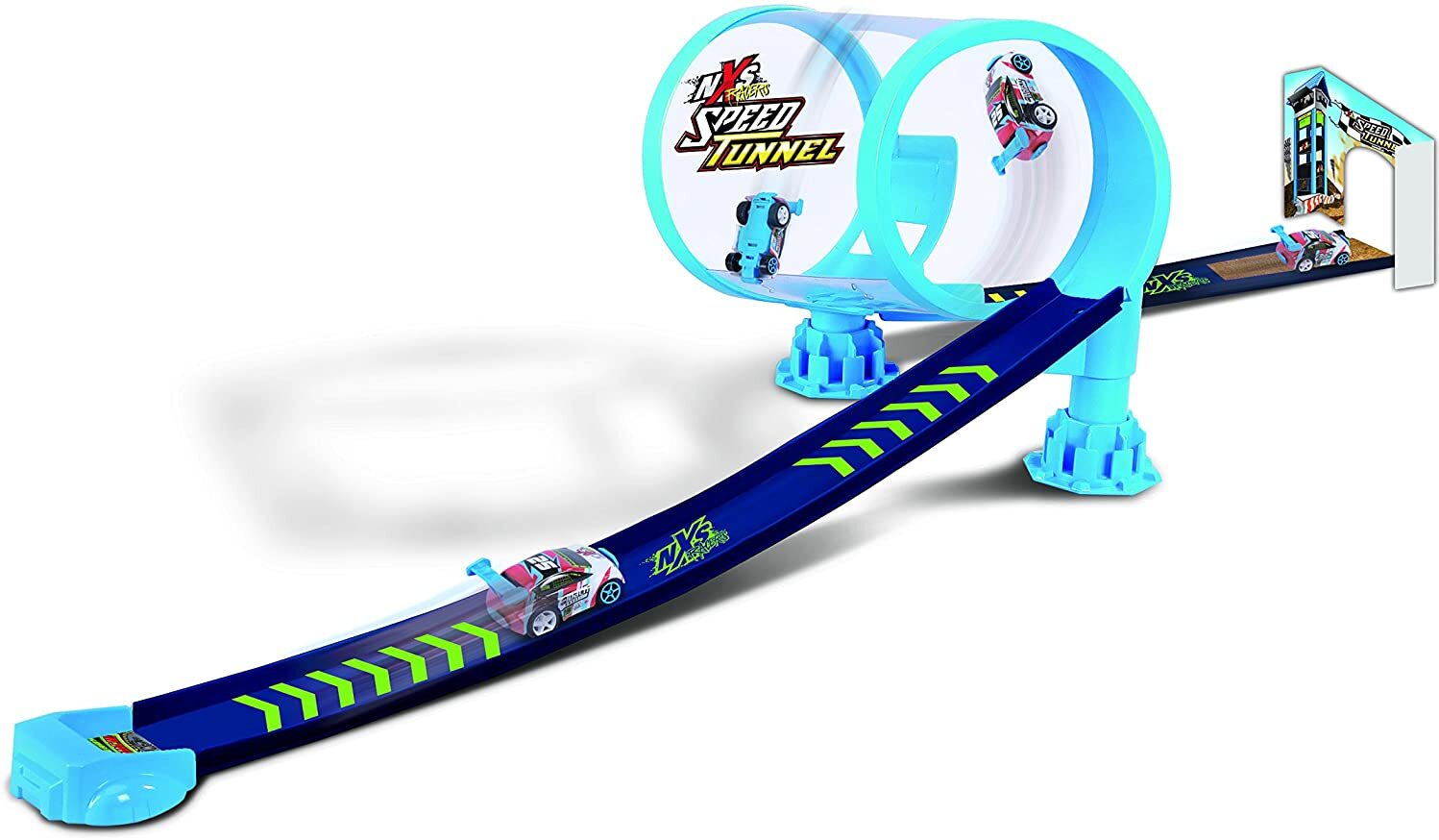 Maisto NXS Racers Play-Set: Rennstrecke mit Speed-Tunnel, inkl. Aufziehauto, hohe Geschwindigkeit, ab 3 Jahren (512268)
