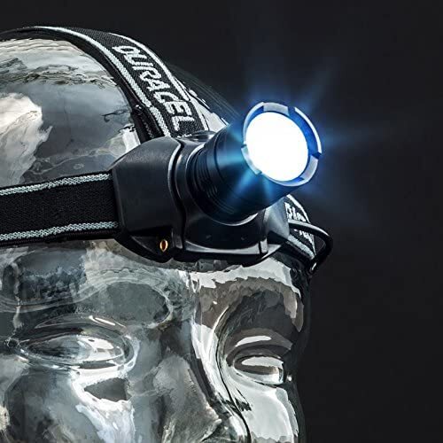 Duracell Taschenlampe, Explorer Headlamp PRO Serie Stirnlampe mit Band, helle 120 Lumen, Schwarze Kunststoffbeschichtung