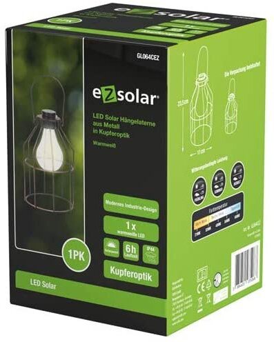 EZ Solar LED Solar Solarlaterne, LED, EZ-solar, Außenbeleuchtung, Schwarz