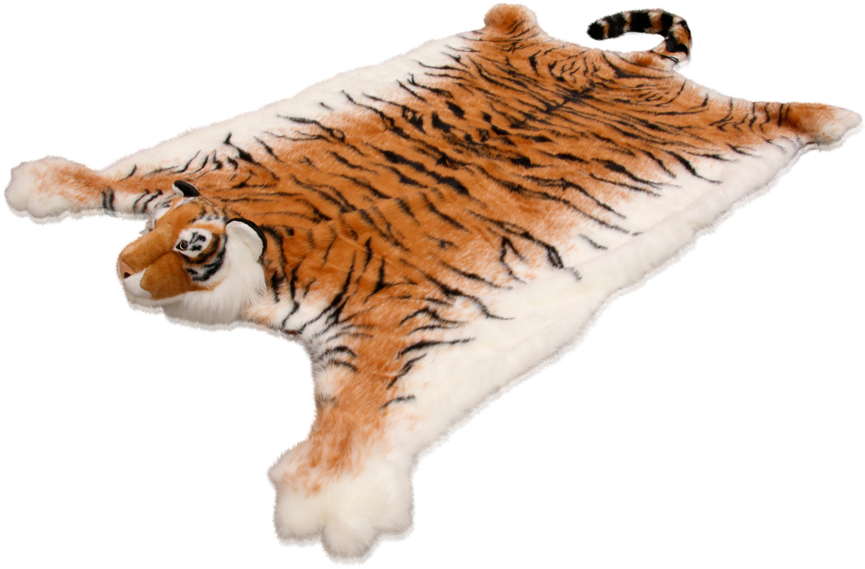 Tigerfell Teppich Tiger Deko Kamin Stofftier Bettvorleger  Fell Plüsch Braun oder weiss ca.180cm x 80 cm