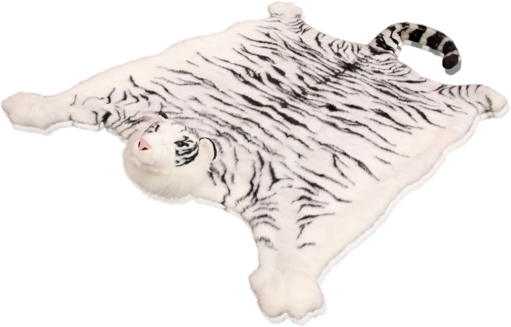 Tigerfell Teppich Tiger Deko Kamin Stofftier Bettvorleger  Fell Plüsch Braun oder weiss ca.180cm x 80 cm