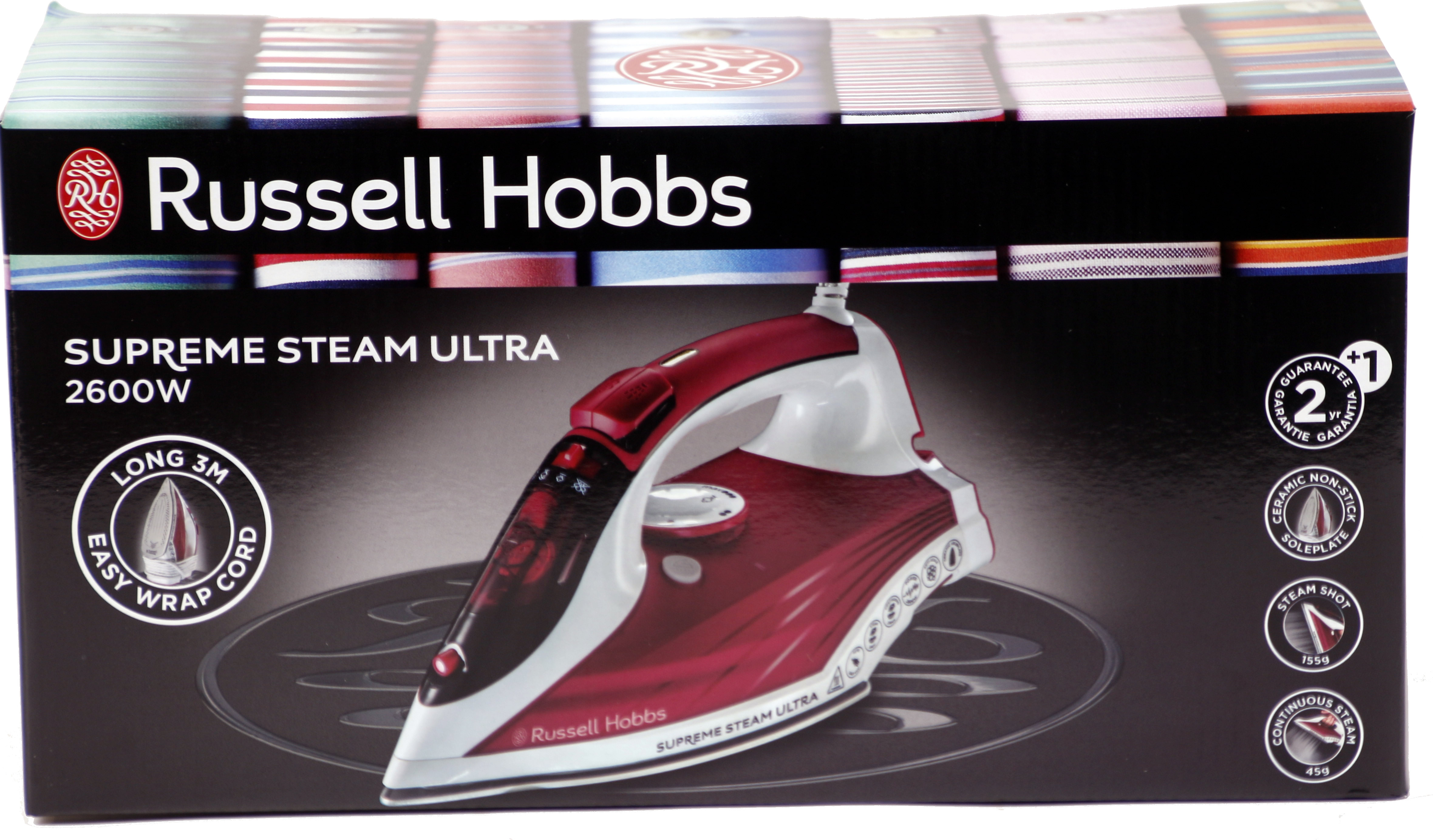 Russell Hobbs 23991-56 Dampfbügeleisen Supreme Steam Ultra, 2600 Watt, Keramik-Bügelsohle, Extra-Dampfstoß von 155 g/min, rot/we