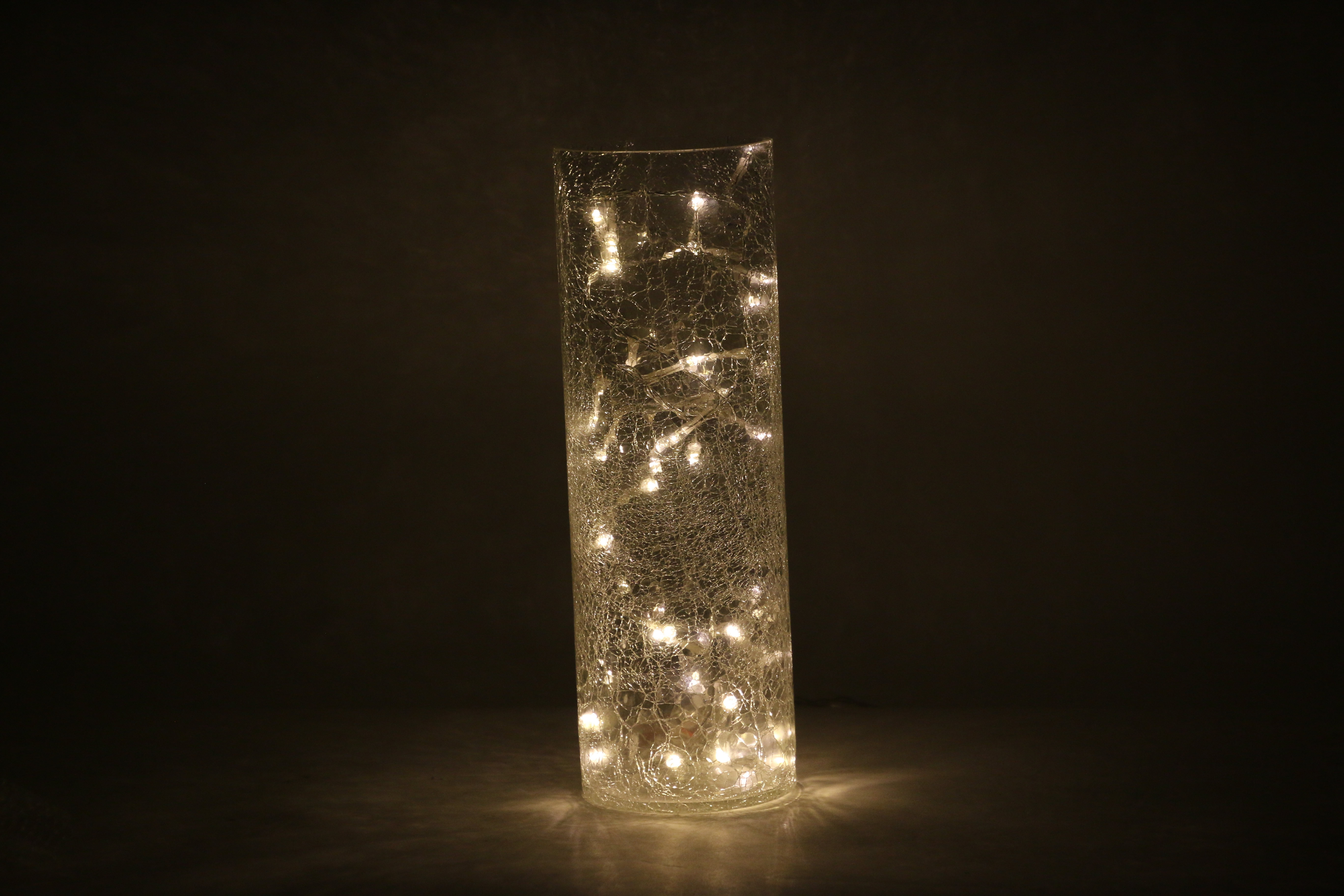 Glasvase aus Crackle Glas ∅10cm mit 40 LEDs