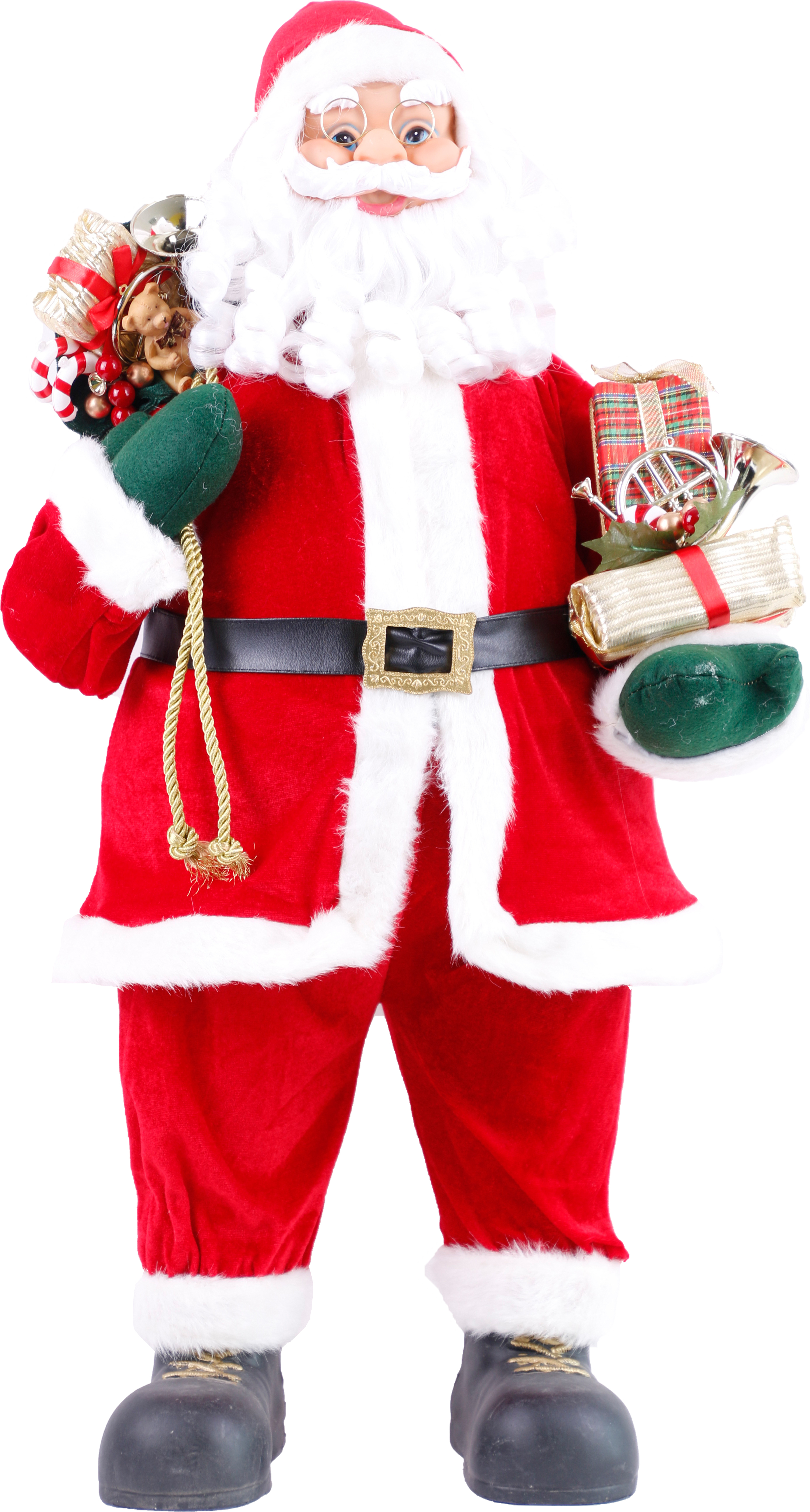 Weihnachtsmann Dekofigur mit Geschenken und Handschuhe