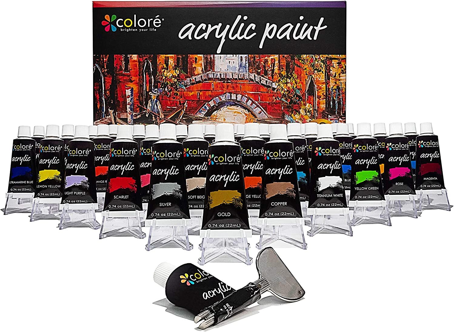 Colore Acrylfarben Set, Acrylic Paint, Acryl Farben, wasserfest, 48 Farben je 22 ml, inklusive Tubenpresse