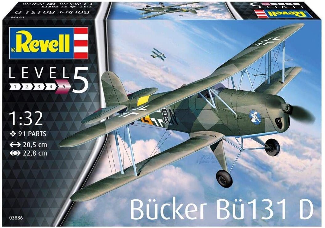 Revell 03886 Bücker Bü131 D originalgetreuer Modellbausatz für Experten, Mehrfarbig, 1/32