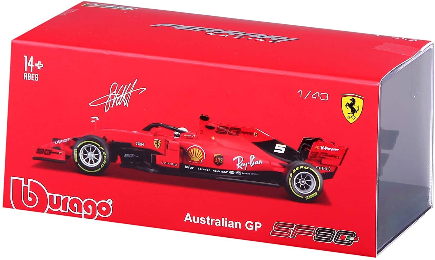 Bauer 18-36814V - Bburago - Modellauto,1:43, rot, Ferrari, 2019 Formel 1, S. Vettel