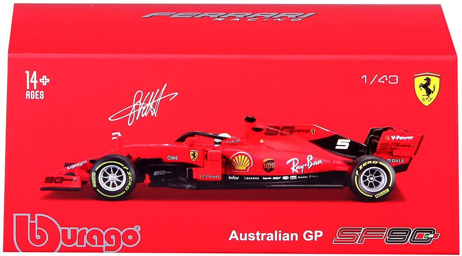 Bauer 18-36814V - Bburago - Modellauto,1:43, rot, Ferrari, 2019 Formel 1, S. Vettel