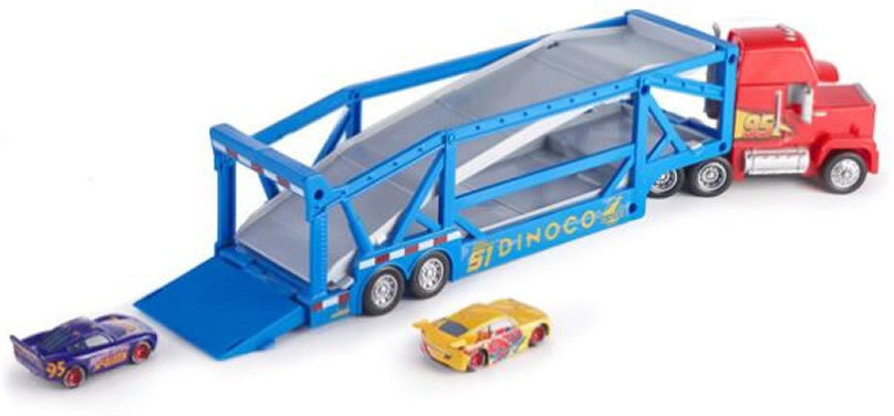 Mattel GKR37 - Disney Cars - Auto Transporter - Dinoco Mack Truck inkl. 2 Fahrzeugen