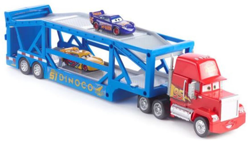 Mattel GKR37 - Disney Cars - Auto Transporter - Dinoco Mack Truck inkl. 2 Fahrzeugen