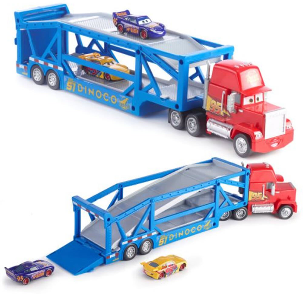 Mattel GKR37 - Disney Cars - Auto Transporter - Dinoco Mack Truck inkl. 2 Fahrzeugen