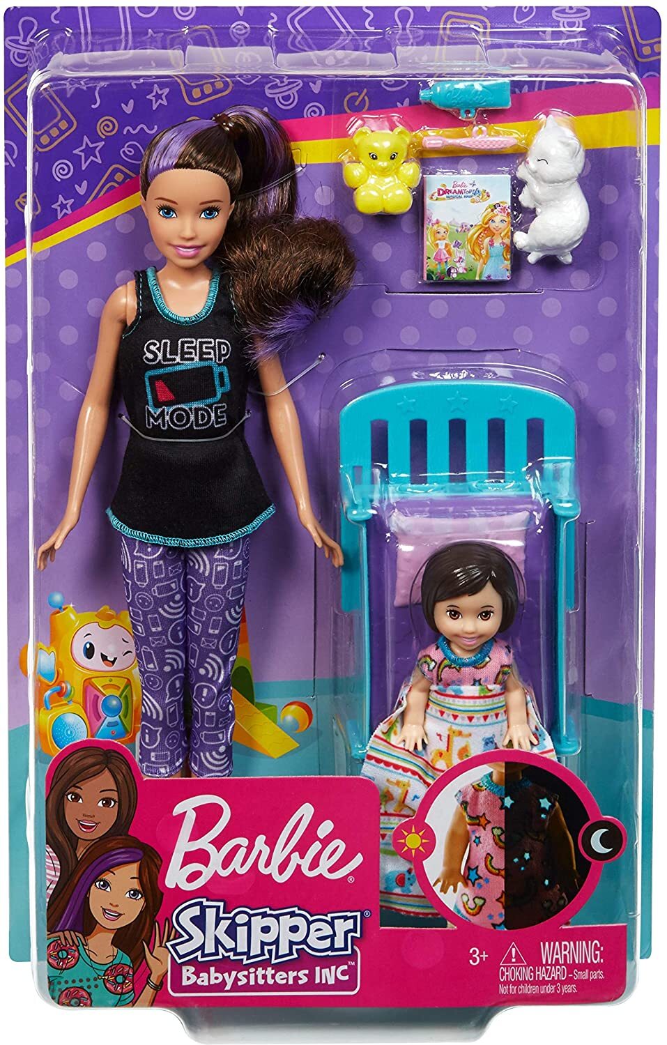 Barbie GHV88 - Skipper Babysitters Inc. Schlafenszeit Spielset mit Skipper-Puppe, Kleinkind und Zubehör, Spielzeug ab 3 Jahren