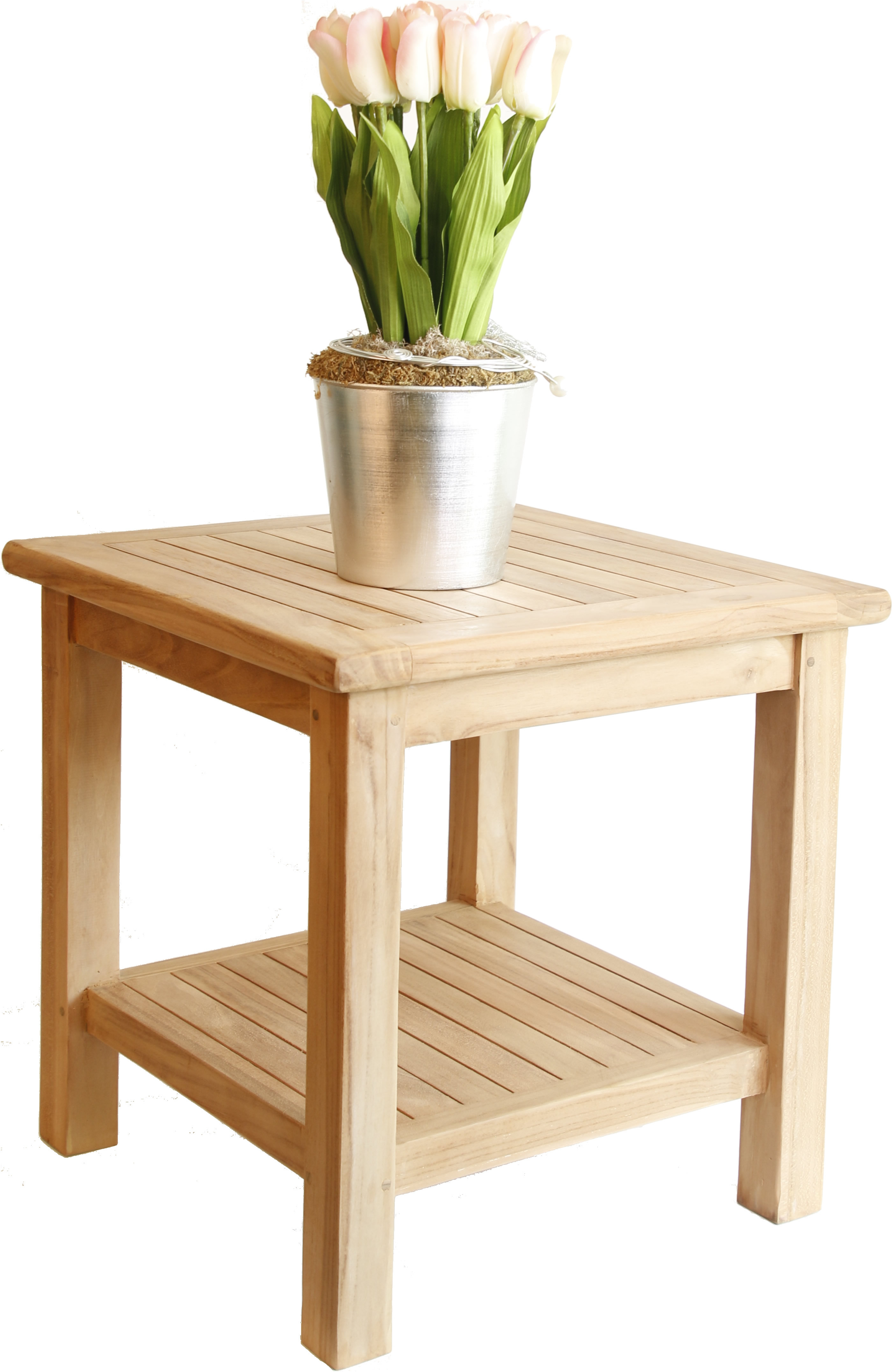 Teak Beistelltisch Blumenhocker Balkon Terrasse Teak-Holz natur 50x50cm