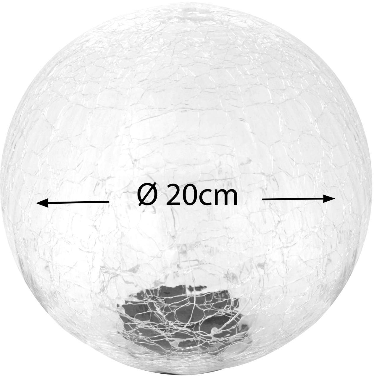 LED Solar Bruchglas Gartenkugel Ø 20 cm warmweiß mit 20 Leds