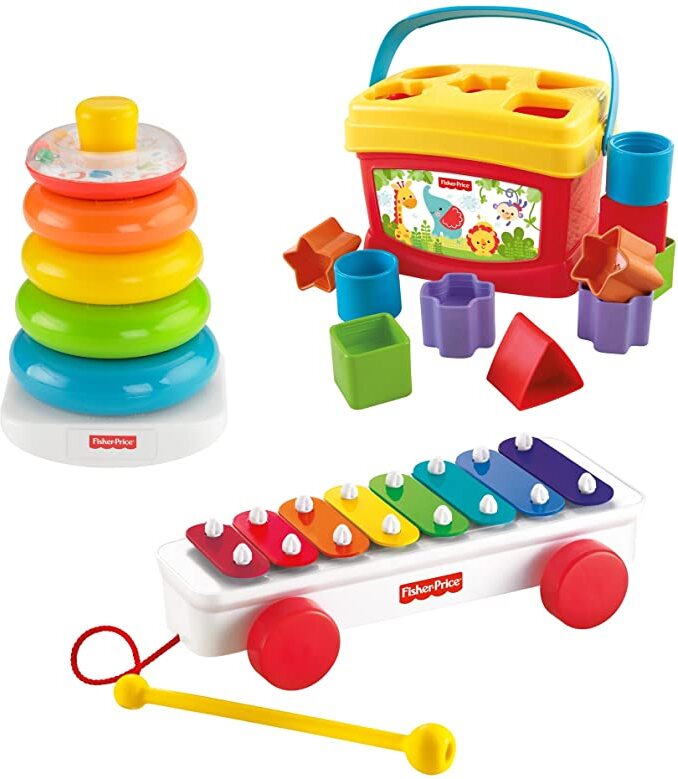 Fisher Price Baby Trio - Ringpyramide Bauklötze Xylophon Musik und Motorik