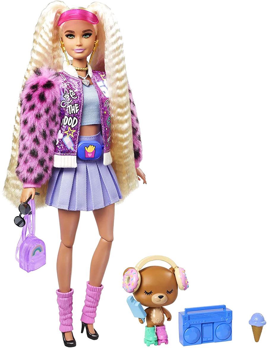 Barbie extra mit Zöpfen, Tier, Felljacke.