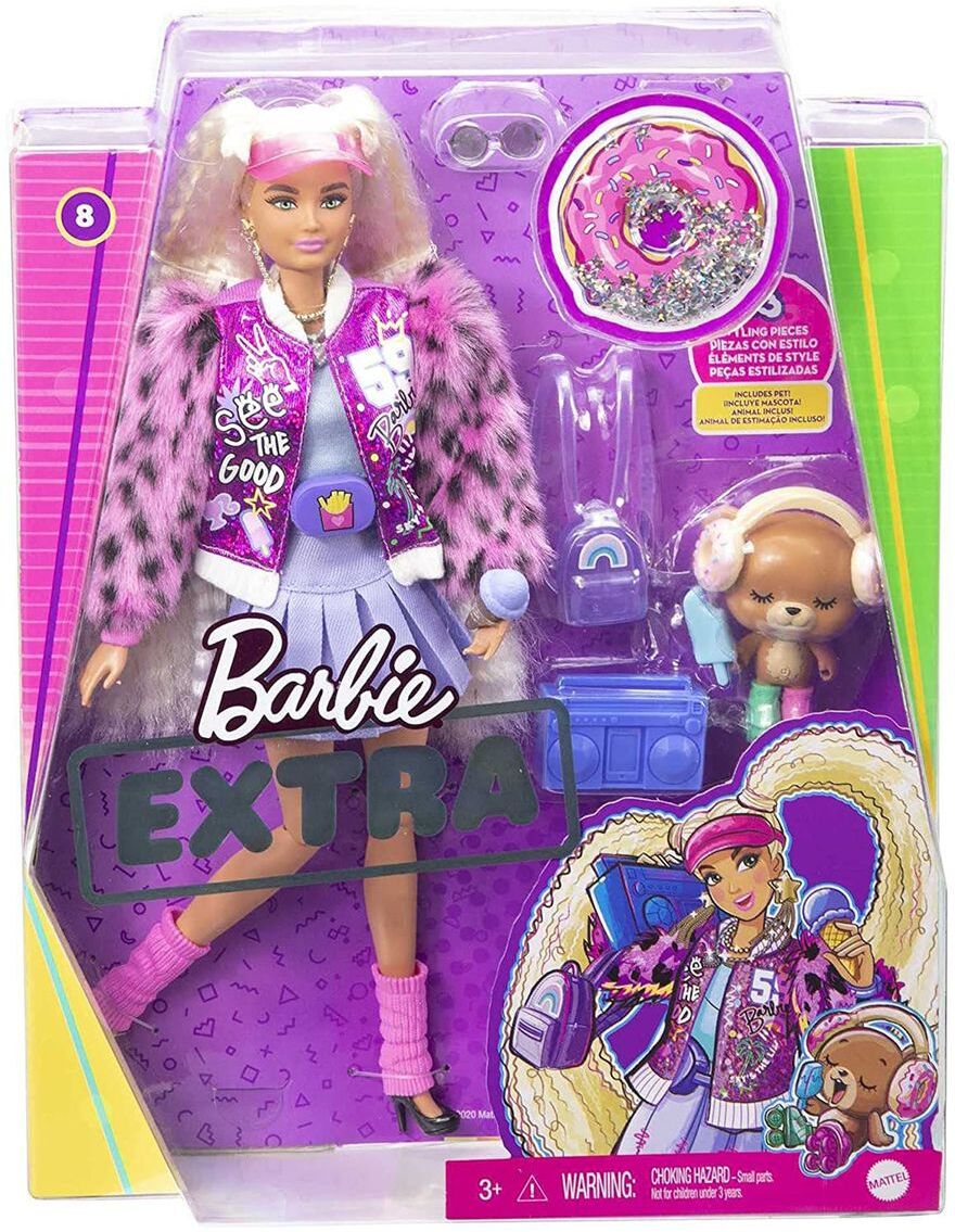 Barbie Extra - Puppe mit blonden Zöpfen, Felljacke und einem Tier! (GYJ77)