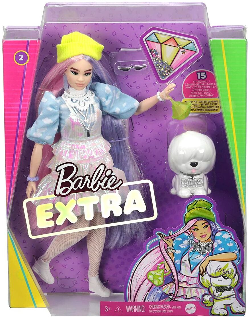 Barbie Extra - Puppe mit grünem Beenie, pinken und lila Haaren und einem Haustier (GVR05)