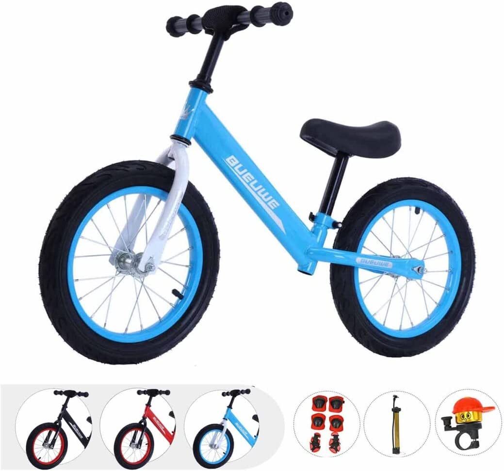 Bueuwe Laufrad Für 3-7 Jahre Mädchen & Jungen 14-Zoll-Trainingsfahrrad ohne Pedale mit Rahmen aus Kohlenstoffstahl, Verstellbare