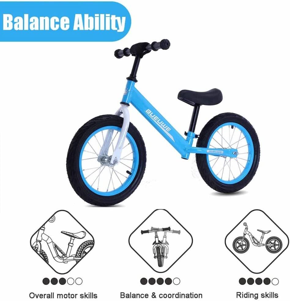 Bueuwe Laufrad Für 3-7 Jahre Mädchen & Jungen 14-Zoll-Trainingsfahrrad ohne Pedale mit Rahmen aus Kohlenstoffstahl, Verstellbare