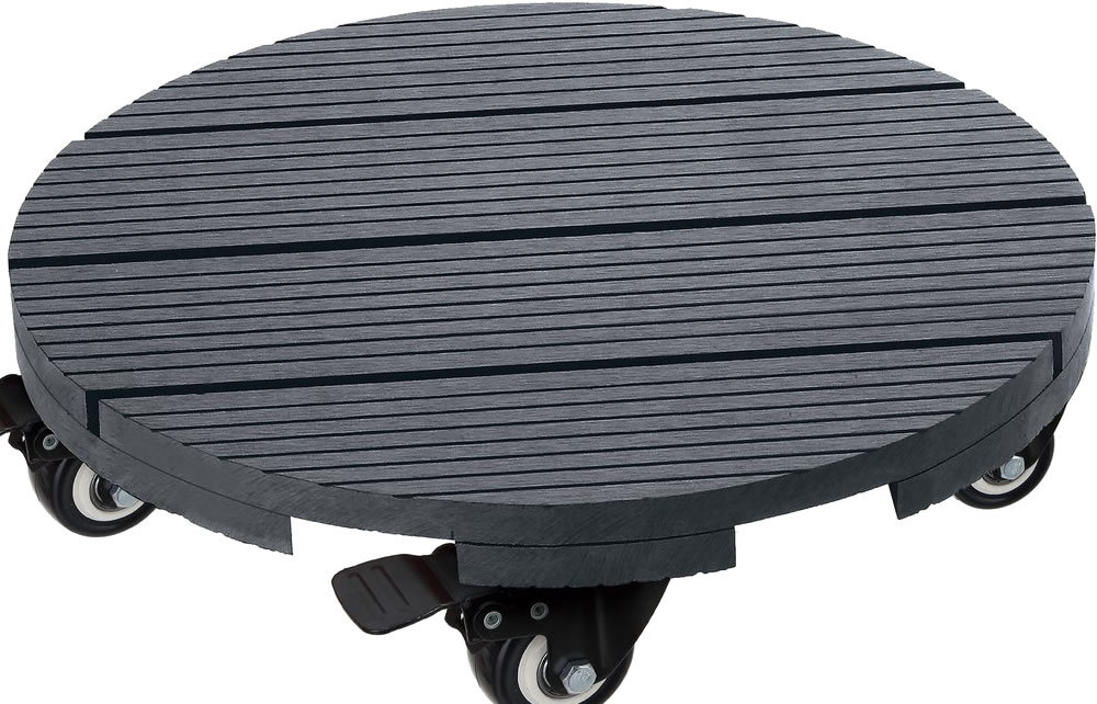 1 x Pflanzenroller WPC Anthrazit Geriffelt Kübelroller Rund Ø30cm x 8 cm Tragkraft 100kg mit bremsen