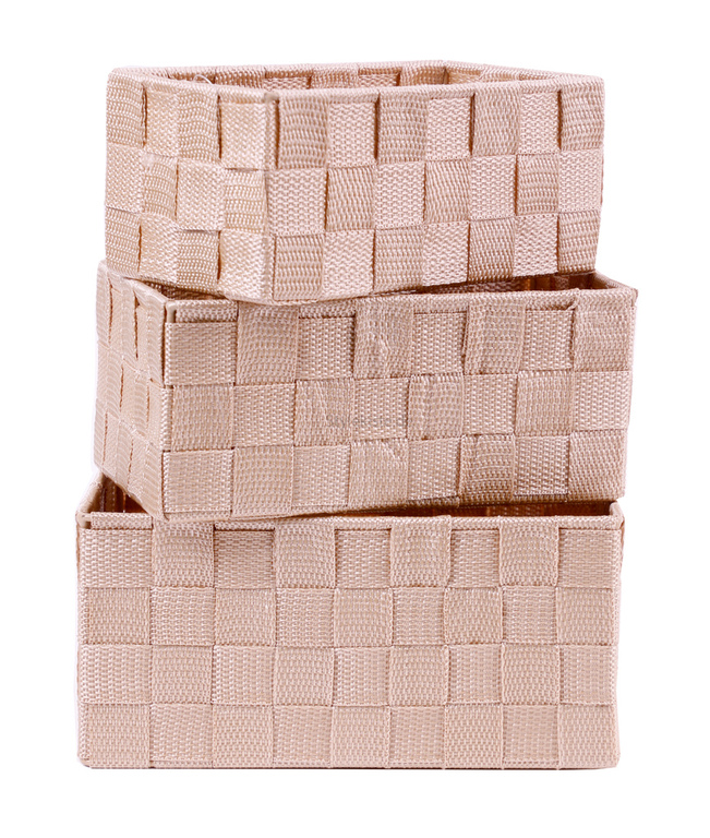 Aufbewahrungs-Boxen 3er Set Beige geflochten 23 bis 19 cm