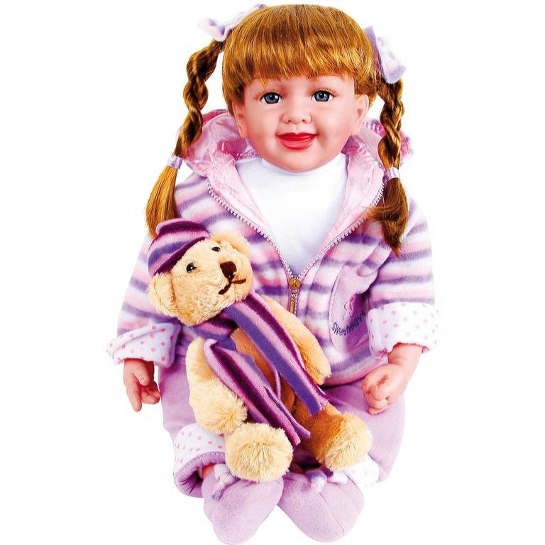 Spielzeug Puppe Jasmin mit roten Haaren Zöpfen und Teddy