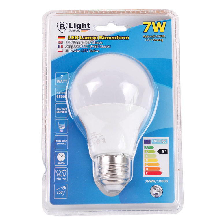 B-Light LED Lampe E-27 Neutralweiß 6.500K - 7 Watt