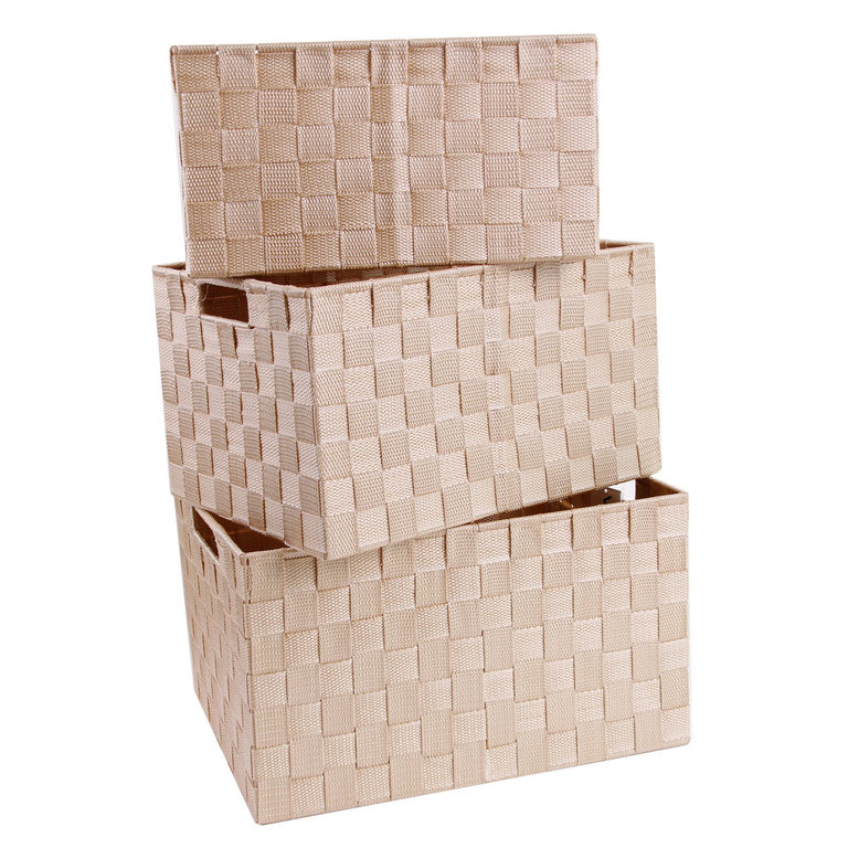 Box zur Aufbewahrung oder Dekoration in Schwarz / Beige / Braun und Weiß geflochten