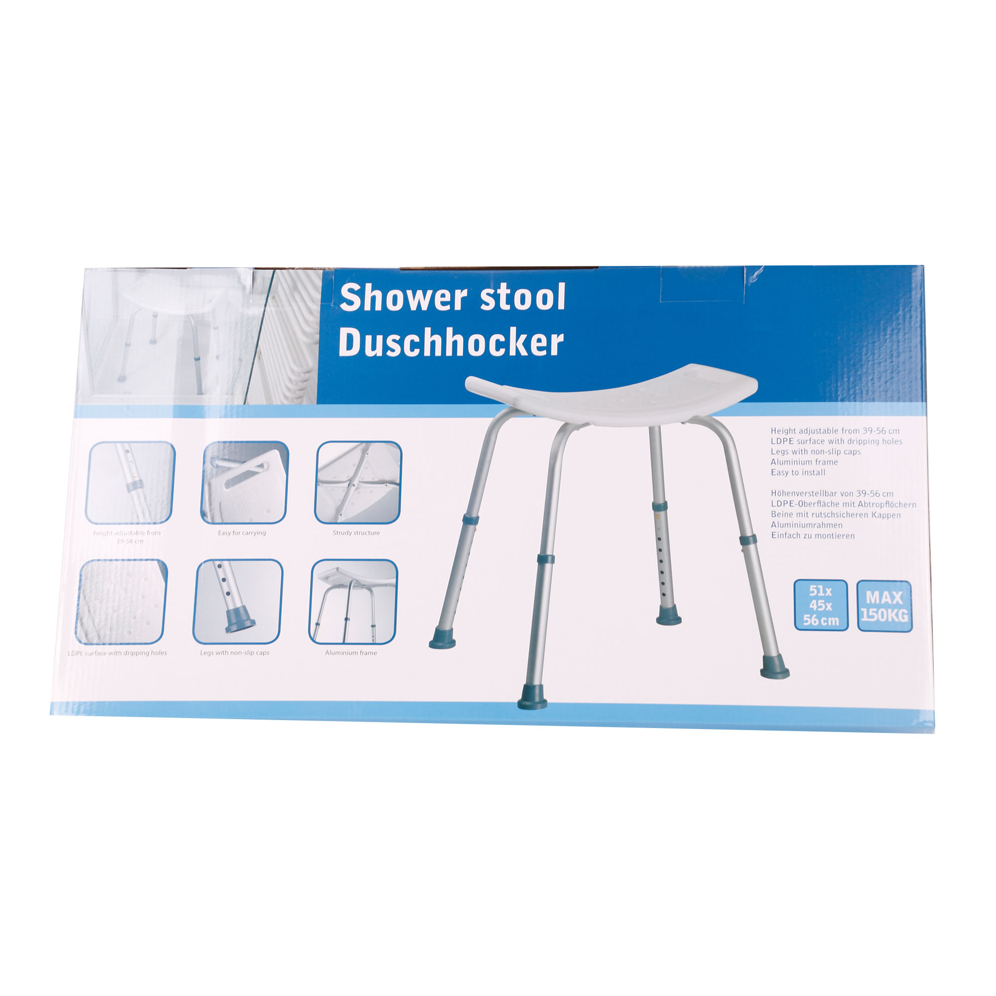 Homestyle 25742 Duschhocker, Plastik, weiß/aluminium, 51.0 x 45.0 x 56.0 cm