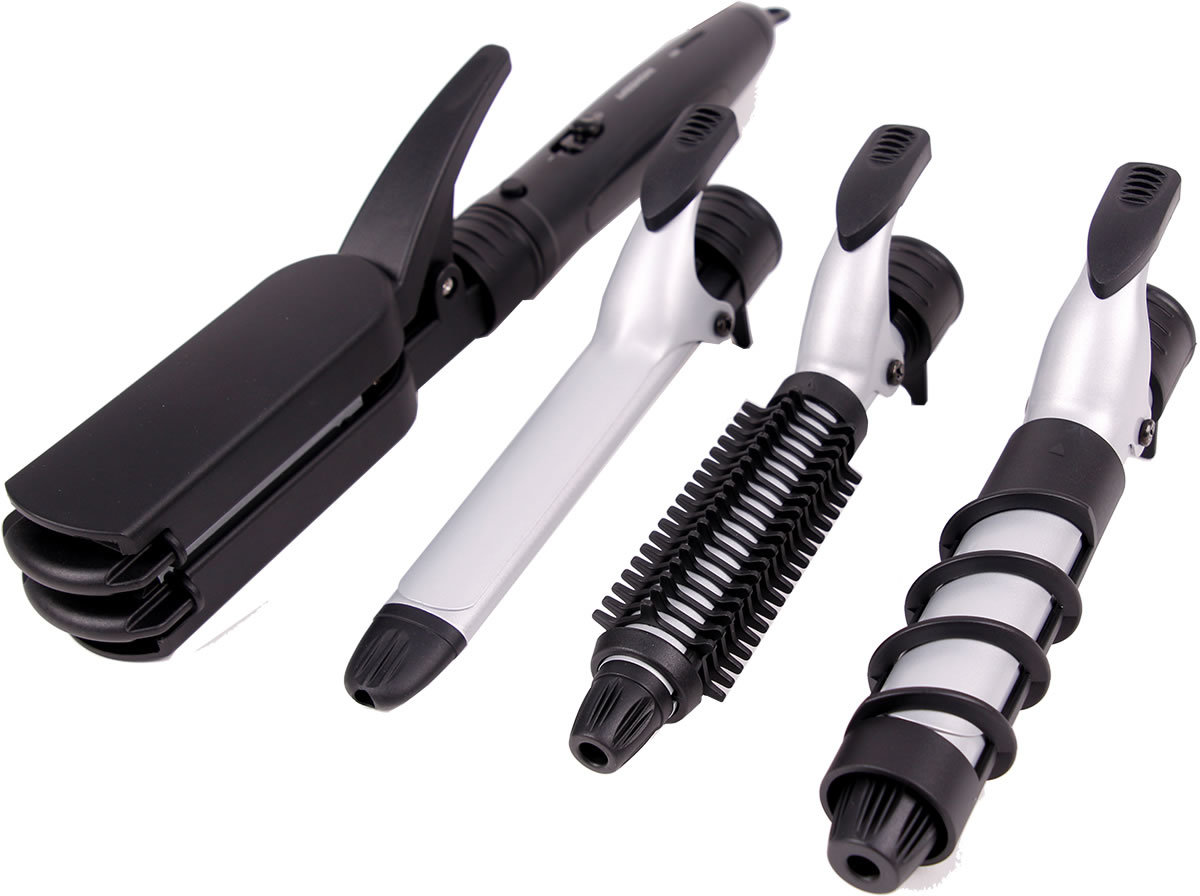 MEDION MD 16619 Elektrisches 4-in-1 Haar Styling Set bestehend aus Haarglätter, Lockenstab, Volumenbürste, Keramikbeschichtung, 