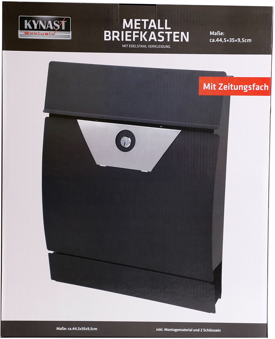Briefkasten mit Edelstahlapplikation 44,5x35x9,5 cm, matt-schwarz